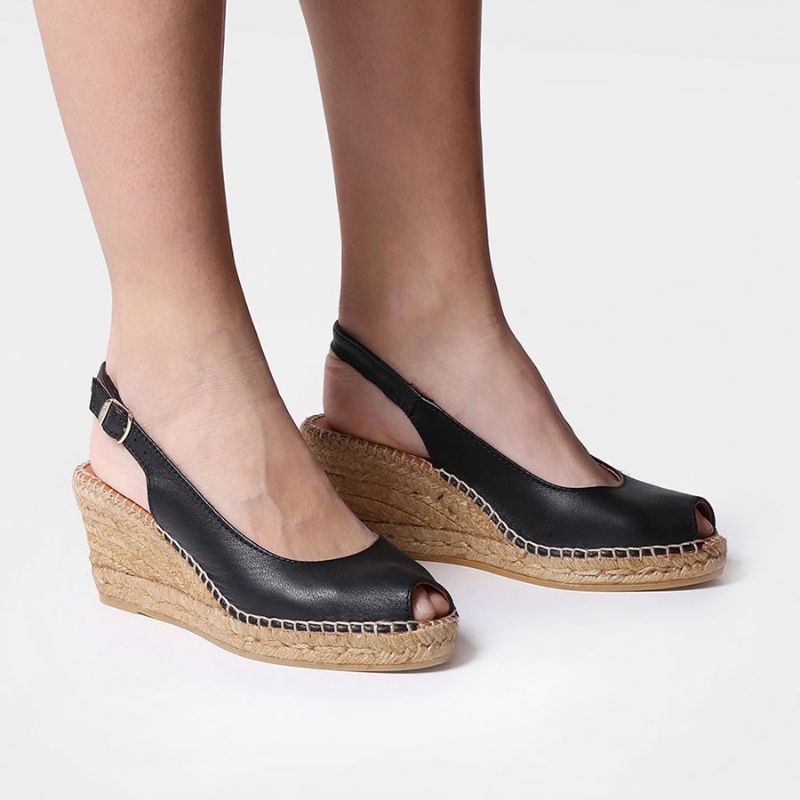 μαύρες peep toe γυναικείες εσπαντρίγιες σε μεγάλα νούμερα
