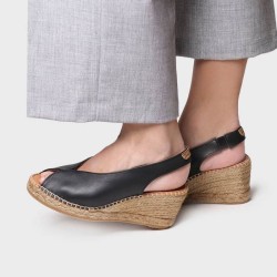 μαύρες peep toe γυναικείες εσπαντρίγιες σε μεγάλα νούμερα από γνήσιο δέρμα