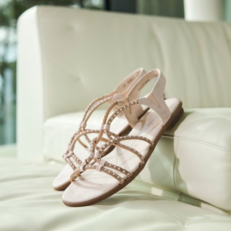 Ανατομικά Rieker flat σανδάλια σε nude-ροζ απόχρωση σε γυναικεία μεγάλα νούμερα