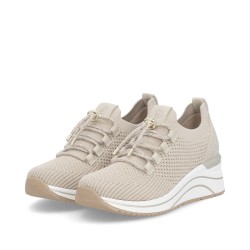 Μπεζ γυναικεία ανατομικά sneakers Remonte με πλεκτή υφή, διαθέσιμα σε γυναικεία παπούτσια μεγάλα νούμερα.