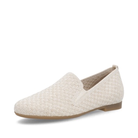 Μπεζ γυναικεία ανατομικά loafers Remonte με stretch ύφασμα σε γυναικεία παπούτσια μεγάλα νούμερα.