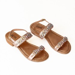 Bronze rose gold δερμάτινα γυναικεία πέδιλα Bottega Smeralda σε γυναικεία παπούτσια μεγάλα νούμερα.