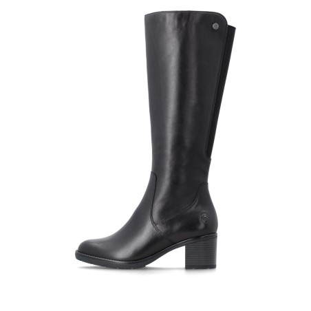Μαύρες δερμάτινες γυναικείες ανατομικές μπότες Remonte με σταθερό block τακούνι σε γυναικεία παπούτσια μεγάλα νούμερα.