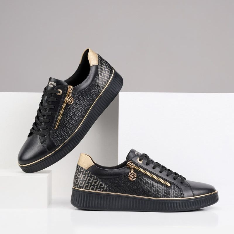 Μαύρα δερμάτινα γυναικείες ανατομικά sneakers Remonte διαθέσιμα σε γυναικεία παπούτσια μεγάλα νούμερα.