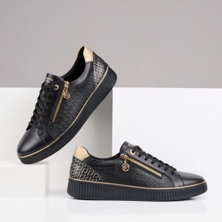 Μαύρα δερμάτινα γυναικείες ανατομικά sneakers Remonte διαθέσιμα σε γυναικεία παπούτσια μεγάλα νούμερα.