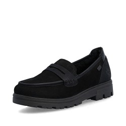 Μαύρα γυναικεία ανατομικά σουέντ loafers Rieker, διαθέσιμα σε γυναικεία παπούτσια μεγάλα νούμερα.
