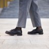 Μαύρα γυναικεία ανατομικά loafers Rieker με διακοσμητική αγκράφα, γυναικεία παπούτσια μεγάλα νούμερα.