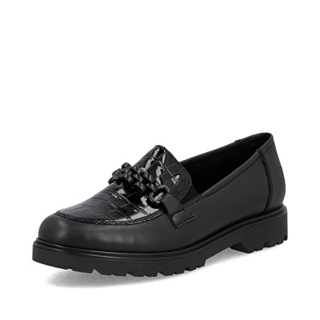 Μαύρα γυναικεία ανατομικά loafers Rieker διαθέσιμα σε γυναικεία παπούτσια μεγάλα νούμερα.