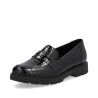 Μαύρα γυναικεία ανατομικά croco λουστρίνι loafers Rieker σε γυναικεία παπούτσια μεγάλα νούμερα.