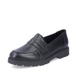 Μαύρα γυναικεία ανατομικά ματ loafers Rieker διαθέσιμα σε γυναικεία παπούτσια μεγάλα νούμερα.