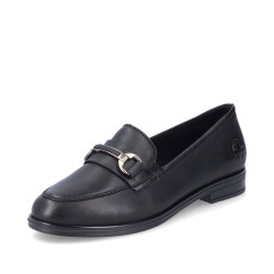 Μαύρα γυναικεία ανατομικά δερμάτινα loafers Rieker διαθέσιμα σε γυναικεία παπούτσια μεγάλα νούμερα.