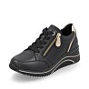 Μαύρα γυναικεία ανατομικά δερμάτινα sneakers Remonte σε γυναικεία παπούτσια μεγάλα νούμερα.