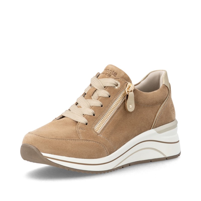 Μπεζ καμήλ γυναικεία ανατομικά σουέντ sneakers Remonte διαθέσιμα σε γυναικεία παπούτσια μεγάλα νούμερα.