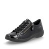 Μαύρα γυναικεία ανατομικά λουστρίνι sneakers Remonte με φερμουάρ σε γυναικεία παπούτσια μεγάλα νούμερα.