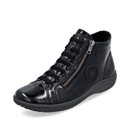 Μαύρα γυναικεία ανατομικά vegan μποτάκια sneakers Remonte σε γυναικεία παπούτσια μεγάλα νούμερα.