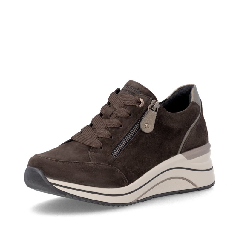 Σκούρα καφέ γυναικεία ανατομικά σουέντ sneakers Remonte σε γυναικεία παπούτσια μεγάλα νούμερα.