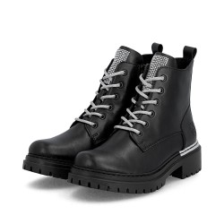 Μαύρες γυναικείες ανατομικές αρβύλες Biker Boots Rieker 72620-00  σε γυναικεία παπούτσια μεγάλα νούμερα.