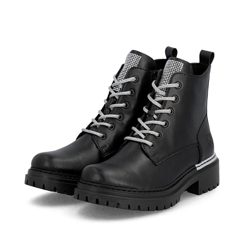 Μαύρες γυναικείες ανατομικές αρβύλες Biker Boots Rieker 72620-00  σε γυναικεία παπούτσια μεγάλα νούμερα.