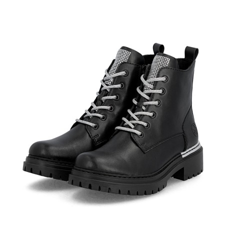 Μαύρες γυναικείες ανατομικές αρβύλες Biker Boots Rieker 72620-00  σε γυναικεία παπούτσια μεγάλα νούμερα.