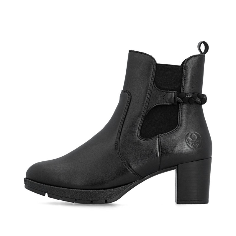 Μαύρα γυναικεία ανατομικά δερμάτινα chelsea boots Rieker 77651-00 σε γυναικεία παπούτσια μεγάλα νούμερα.